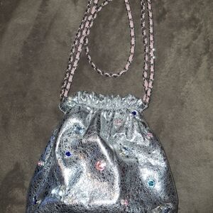 Silver and Pink Drawstring Bag